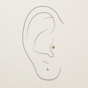 Illustration of 14k gold flower stud end placement in tragus and lobe ear piercings