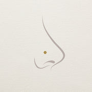 Diagram showing 14k gold flower threadless end worn as a nose stud on illustrated nose profile