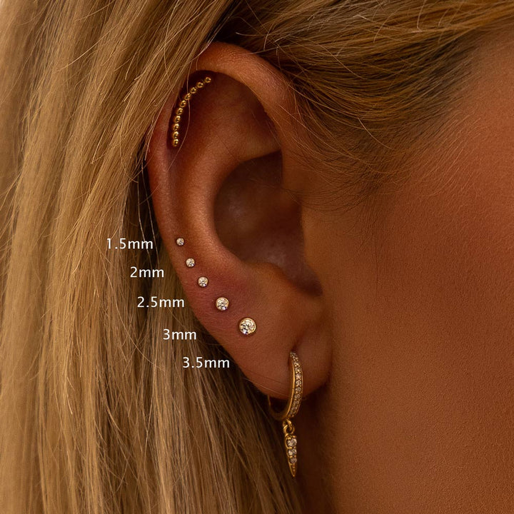 Tiny Diamond Stud Bezel-Set 14K Gold Earring