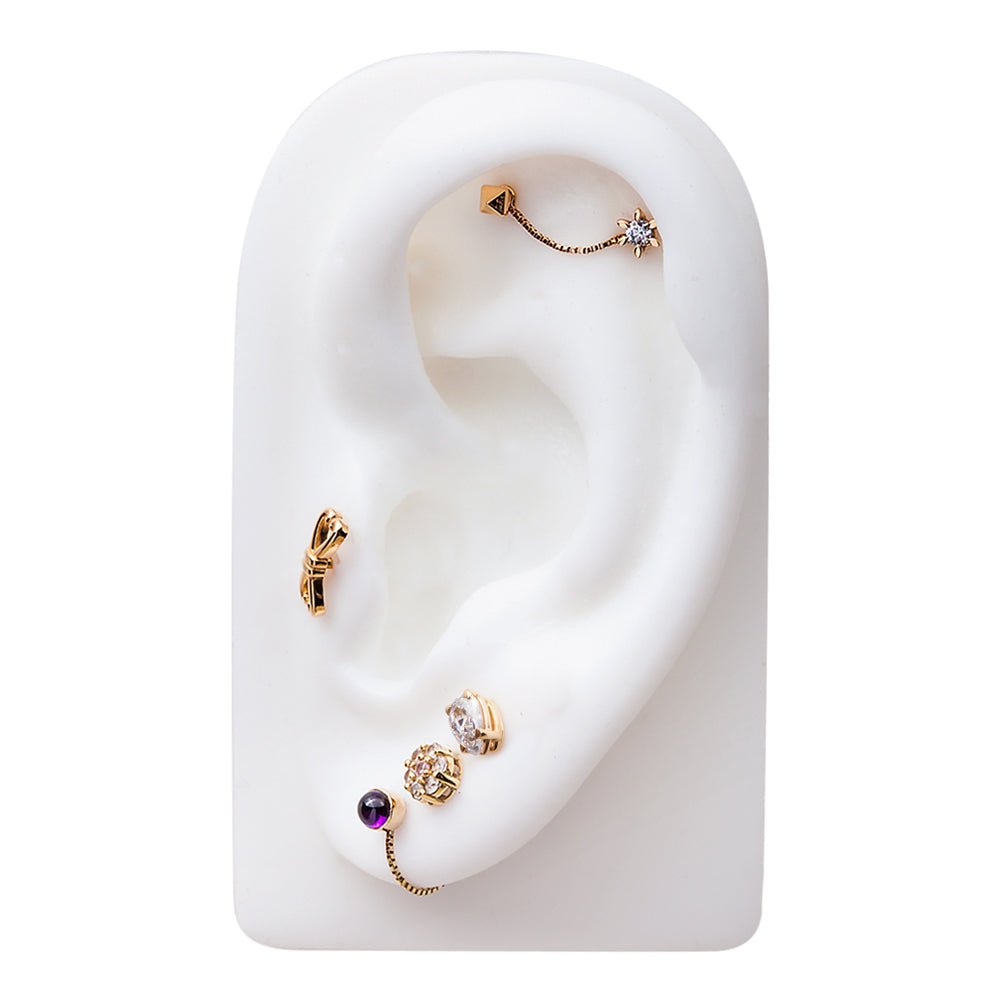 Petite Prong-set Flower Genuine Gemstone 14k Gold Cartilage Earring