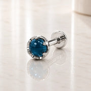 Reina London Blue Topaz Nose Ring in 14K White Gold with crown-set London Blue Topaz - for nostril piercings