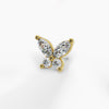 14k yellow gold diamond butterfly threadless stud end, angled view showing marquise and round diamond wings