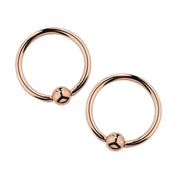 14k rose gold fixed bead nipple ring set of two, front view on white background