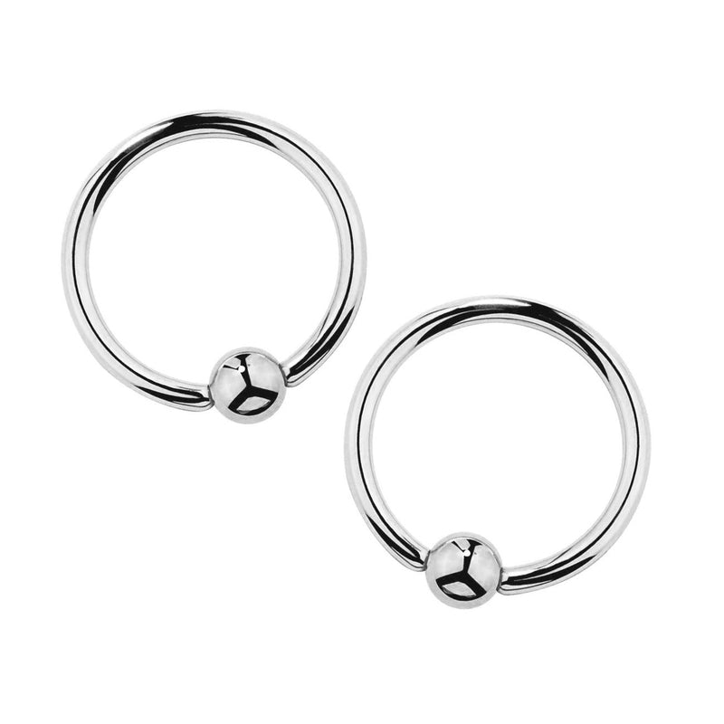 14k white gold fixed bead nipple ring set of two, front view on white background