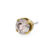 14k yellow gold 3mm champagne sapphire solitaire threadless stud end with warm blush-toned faceted stone