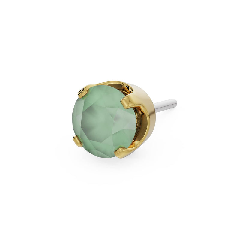 14k yellow gold 3mm chrysoprase solitaire threadless stud end with soft mint-green translucent stone