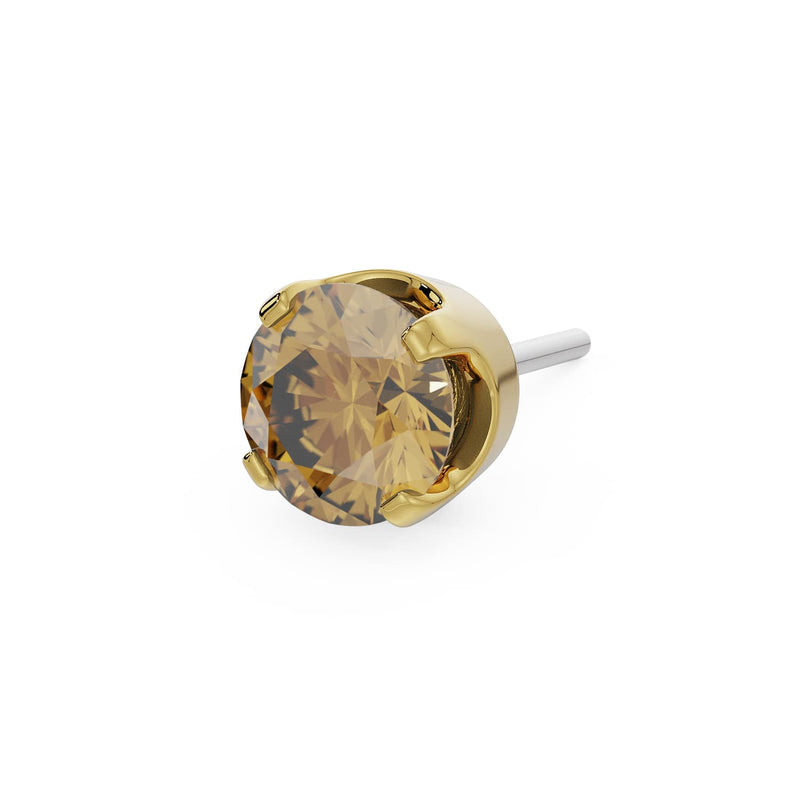 14k yellow gold 3mm citrine solitaire threadless stud end with warm golden-brown faceted stone