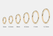 14K gold seam ring diameter size comparison chart from 5mm to 12.5mm on white background