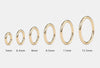 14k gold seam ring diameter size comparison chart showing 5mm through 12.5mm options side by side
