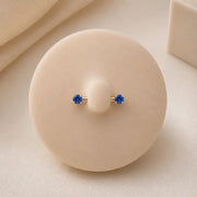 Blue cubic zirconia nipple barbell in solid 14k gold - for nipple piercings