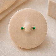 Green cubic zirconia nipple barbell in solid 14k gold - for nipple piercings