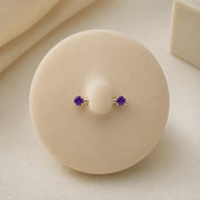Purple cubic zirconia nipple barbell in solid 14k gold - for nipple piercings