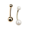 14k yellow gold double ball and cultured pearl navel ring set, both belly rings shown side by side