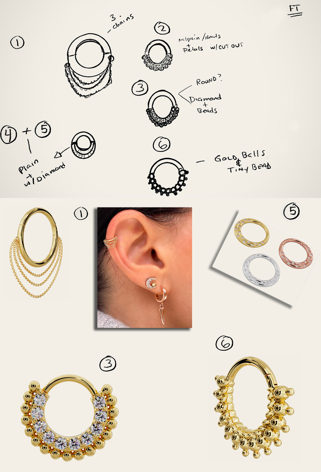 custom made gold piercing jewelry design concepts