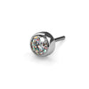 14k white gold diamond bezel threadless push pin end, angled view showing round VS1 diamond in bezel