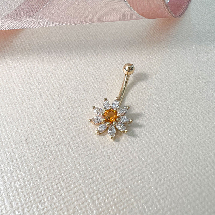Diamond Daisy Flower Navel Ring