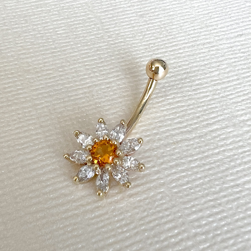 Diamond Daisy Flower 14k Gold Belly Button Ring