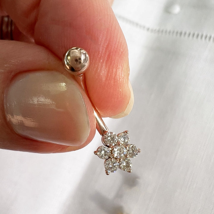 CZ Flower 14k Gold Navel Belly Button Ring