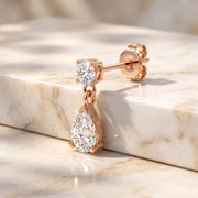 Diamond Pear Drop Stud Earring in 14K rose gold, angled view