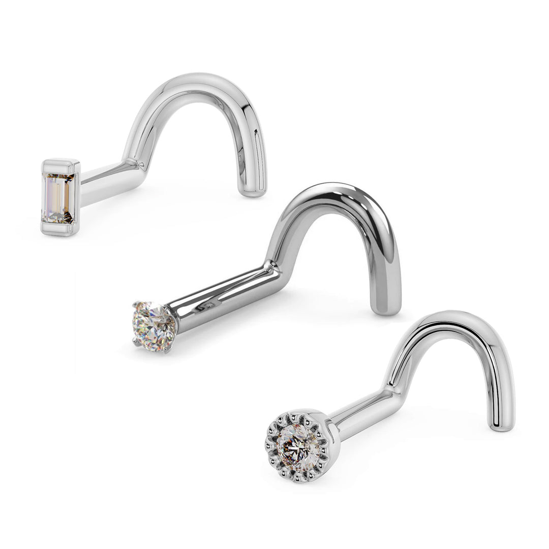 Baguette, Round, and Perlage Diamond Nose Ring Gift Set