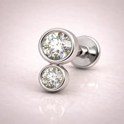 14k white gold diamond bubble flat back stud small size, angled view with flat push-pin backing visible
