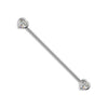 14k white gold industrial barbell featuring two bezel-set heart diamonds, full length view