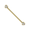 14k yellow gold industrial barbell with bezel-set heart diamond ends, front view