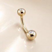 Double Diamond 14k Gold Navel Ring