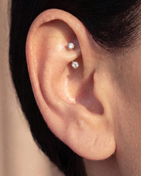 Diamond curved barbell worn through a rook piercing