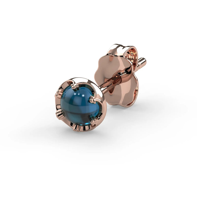 Reina London Blue Topaz Stud Earring in 14K Rose Gold with crown-set London Blue Topaz - for the lobe