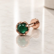 Reina Zambian Emerald Nose Ring in 14K Rose Gold with crown-set Zambian Emerald - for nostril piercings