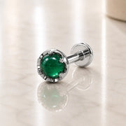 Reina Zambian Emerald Nose Ring in 14K White Gold with crown-set Zambian Emerald - for nostril piercings
