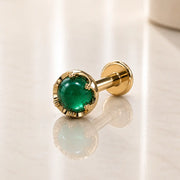 Reina Zambian Emerald Nose Ring in 14K Yellow Gold with crown-set Zambian Emerald - for nostril piercings