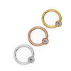 Diamond perlage fixed bead ring in 14k yellow gold, rose gold, and white gold shown together for color comparison