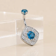 Fleur de Chance blue diamond floating navel ring in solid 14k gold - for navel piercings