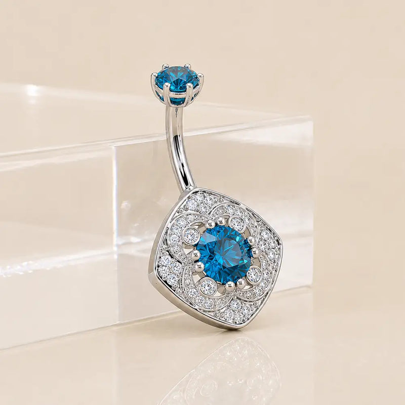 Fleur de Chance blue diamond floating navel ring in solid 14k gold - for navel piercings