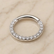 Pavé cubic zirconia clicker ring in 14k white gold