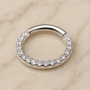Pavé cubic zirconia clicker ring in 14k white gold
