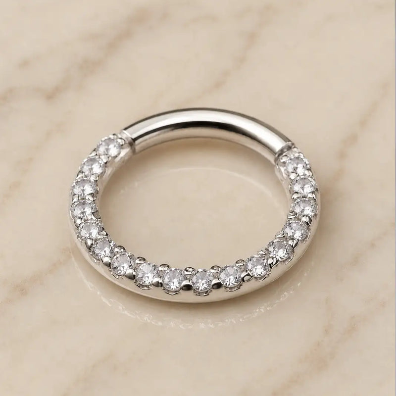 Pavé cubic zirconia clicker ring in 14k white gold