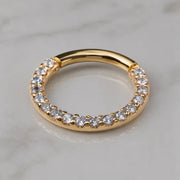 Pavé cubic zirconia clicker ring in 14k yellow gold