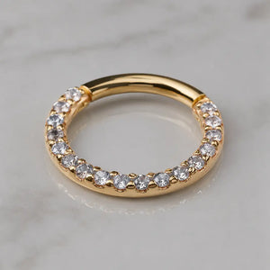 Pavé cubic zirconia clicker ring in 14k yellow gold