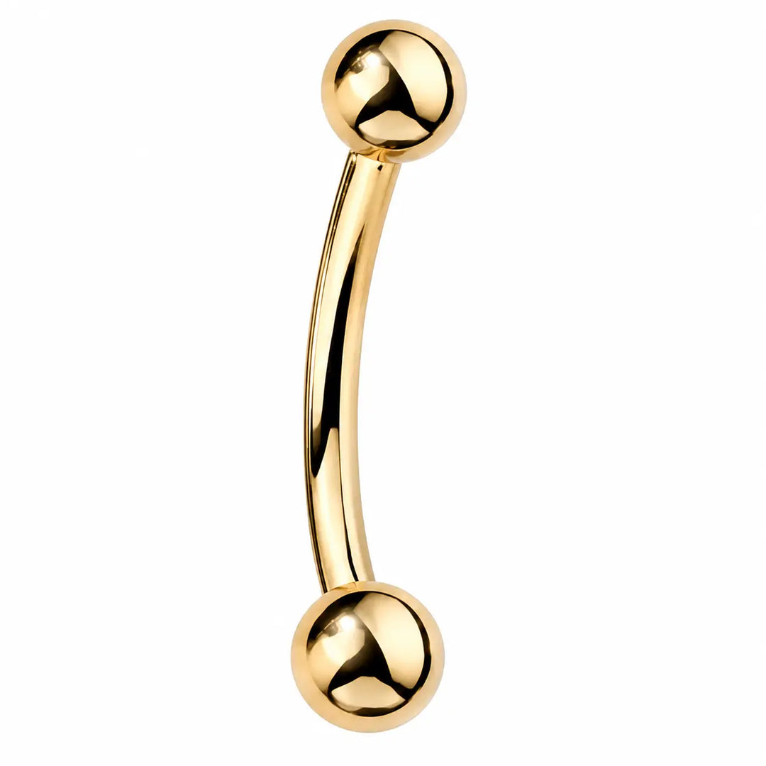 Solid 14k gold curved barbell for navel and eyebrow piercings