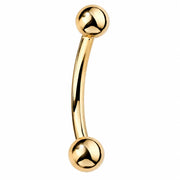 Solid 14k gold curved barbell for navel and eyebrow piercings