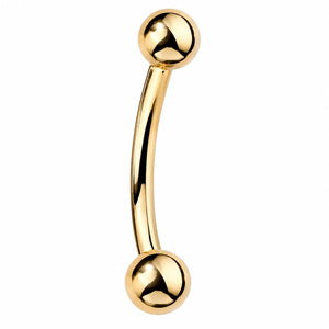 Solid 14k gold curved barbell for navel and eyebrow piercings