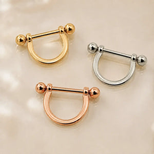 Solid Gold Stirrup Nipple Ring in 14K yellow, white, and rose gold