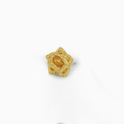 14k yellow gold rose flower threadless end with titanium flat back post visible, angled view