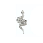 Single 14K white gold snake earring, front view showing polished coiled snake with engraved scales