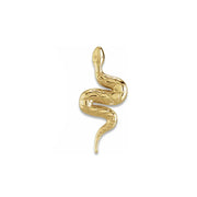 Single 14K yellow gold snake earring angled view, showing full coiled silhouette and tapered tail