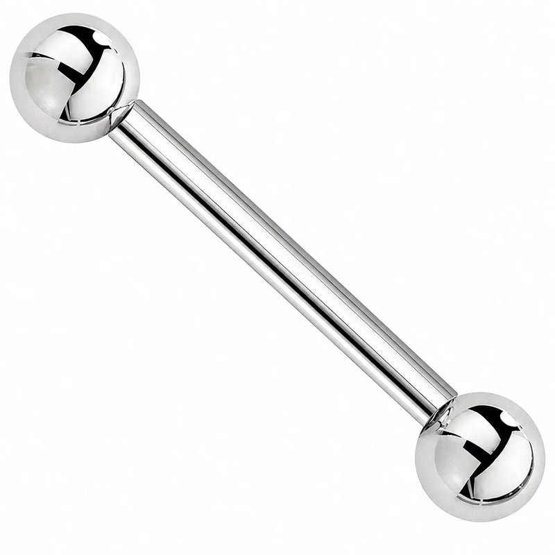 Solid 14k white gold straight barbell body jewelry