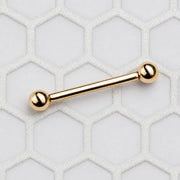 Solid 14k gold straight barbell body jewelry lifestyle photo